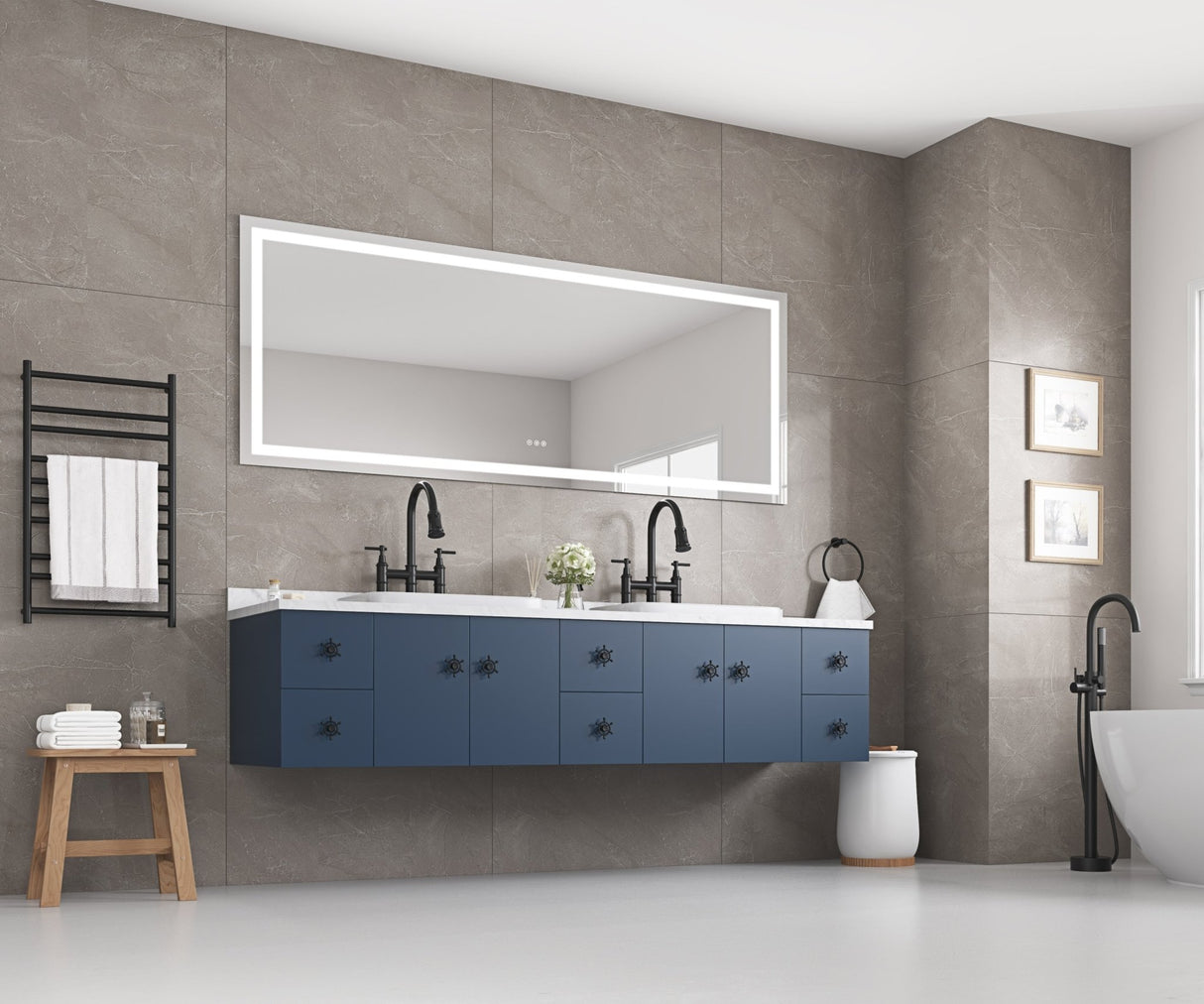 84*30LED Lighted Bathroom Wall Mounted Mirror with High Lumen+Anti - Fog Separately Control+Dimmer Function | Home Elegance USA