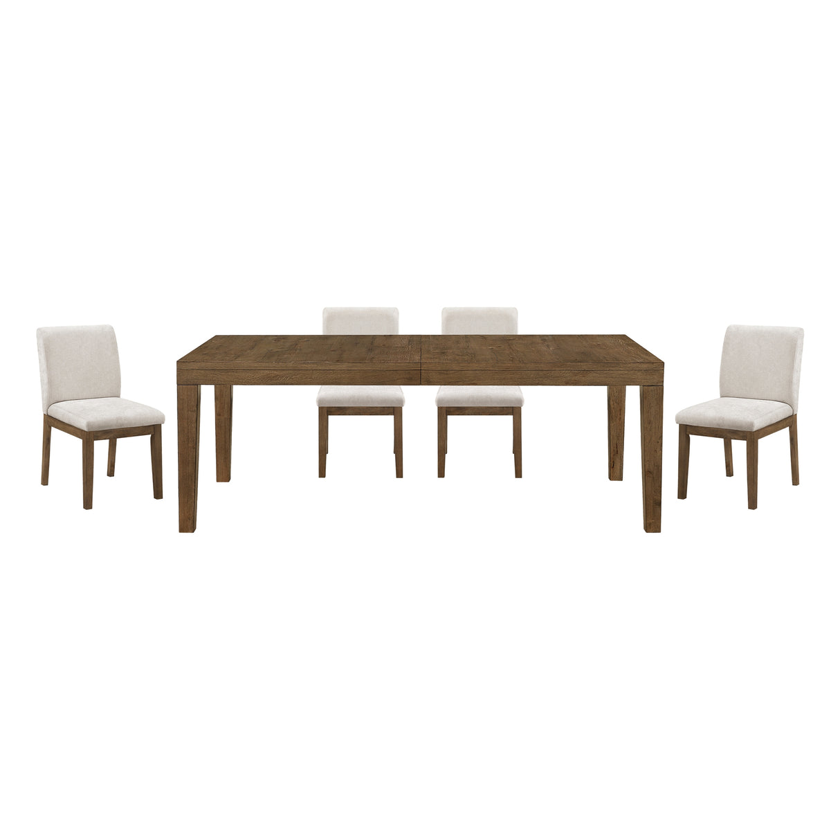 Brown Finish 5pc Dining Set Large Table and Upholstered Chairs Self-Storing Extension Leaf Sturdy Frame Wooden Furniture