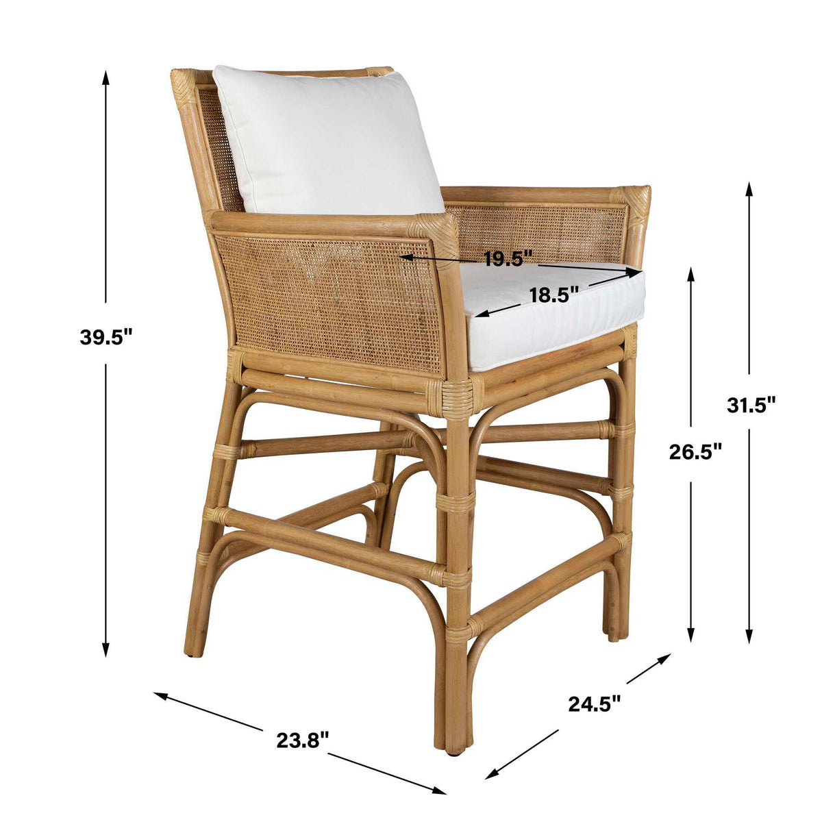 Pacific Rattan Counter Stool - Light Brown / White by Uttermost - View 11