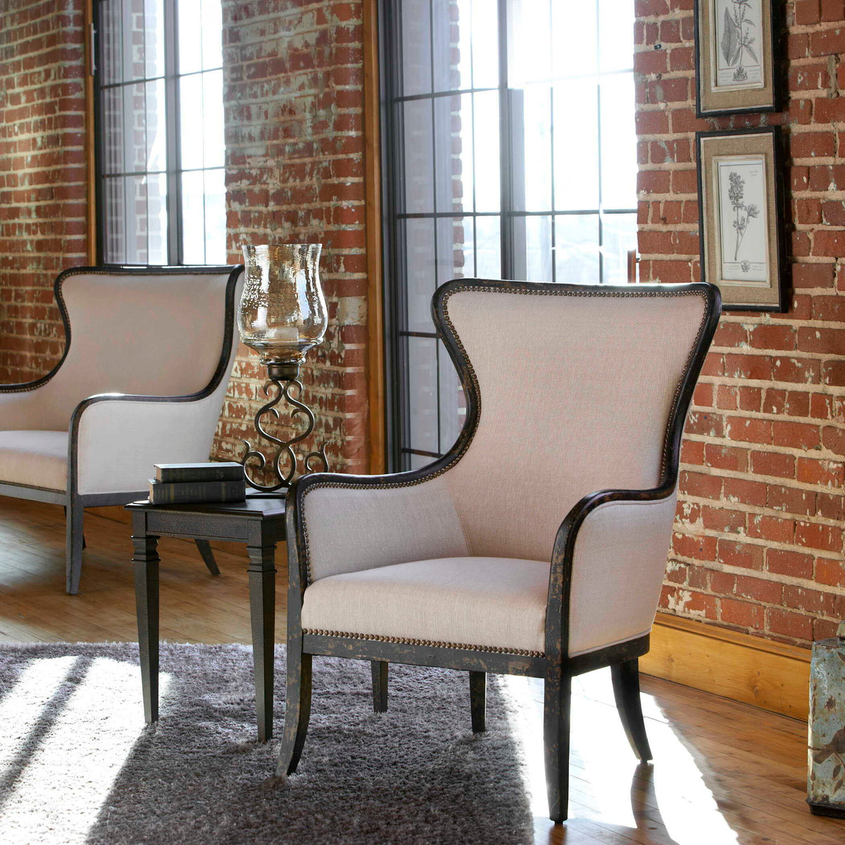 Sandy Wing Back Armchair Beige & Dark Brown - Beige / Dark Brown by Uttermost - View 7