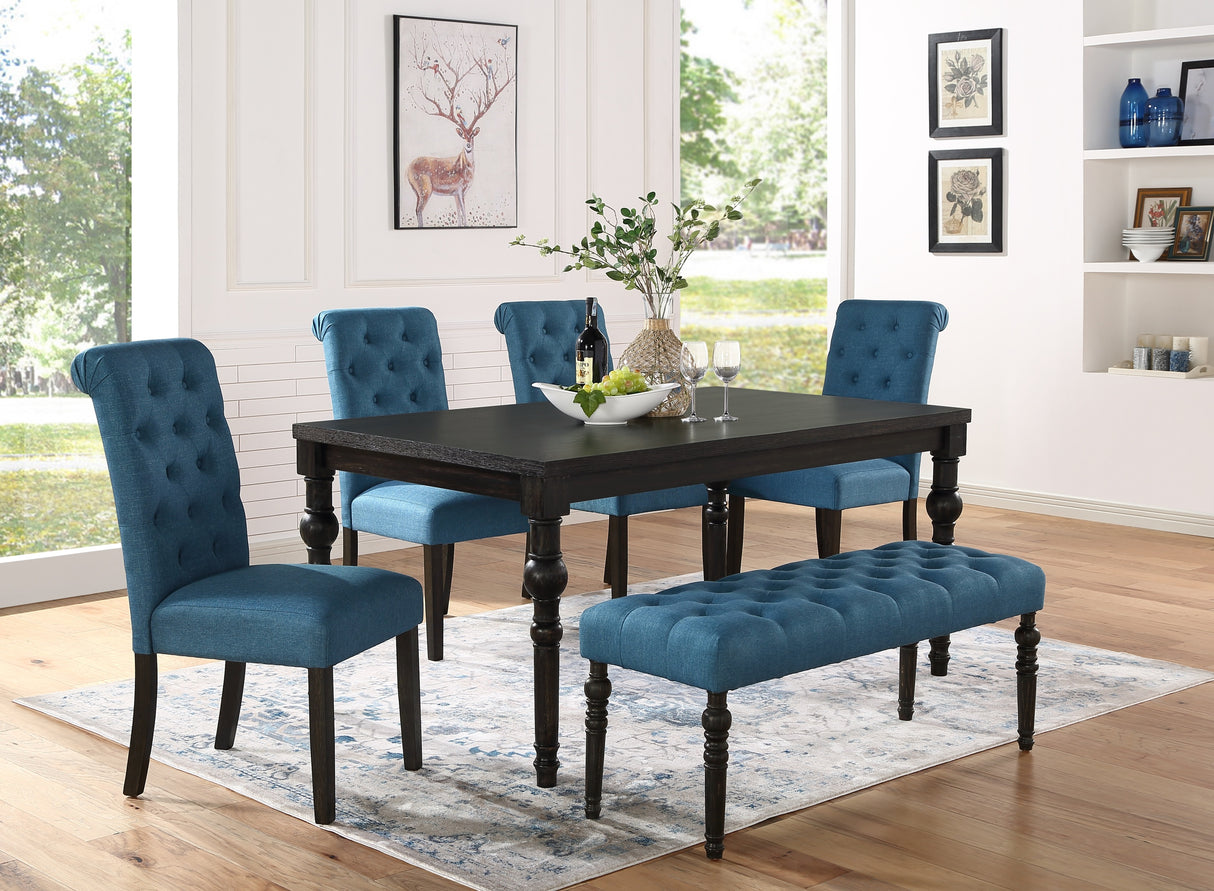 Leviton Urban Style Dark Wash Wood Dining Set: Table, 4 Chairs and Bench - sold by Home Elegance USA
