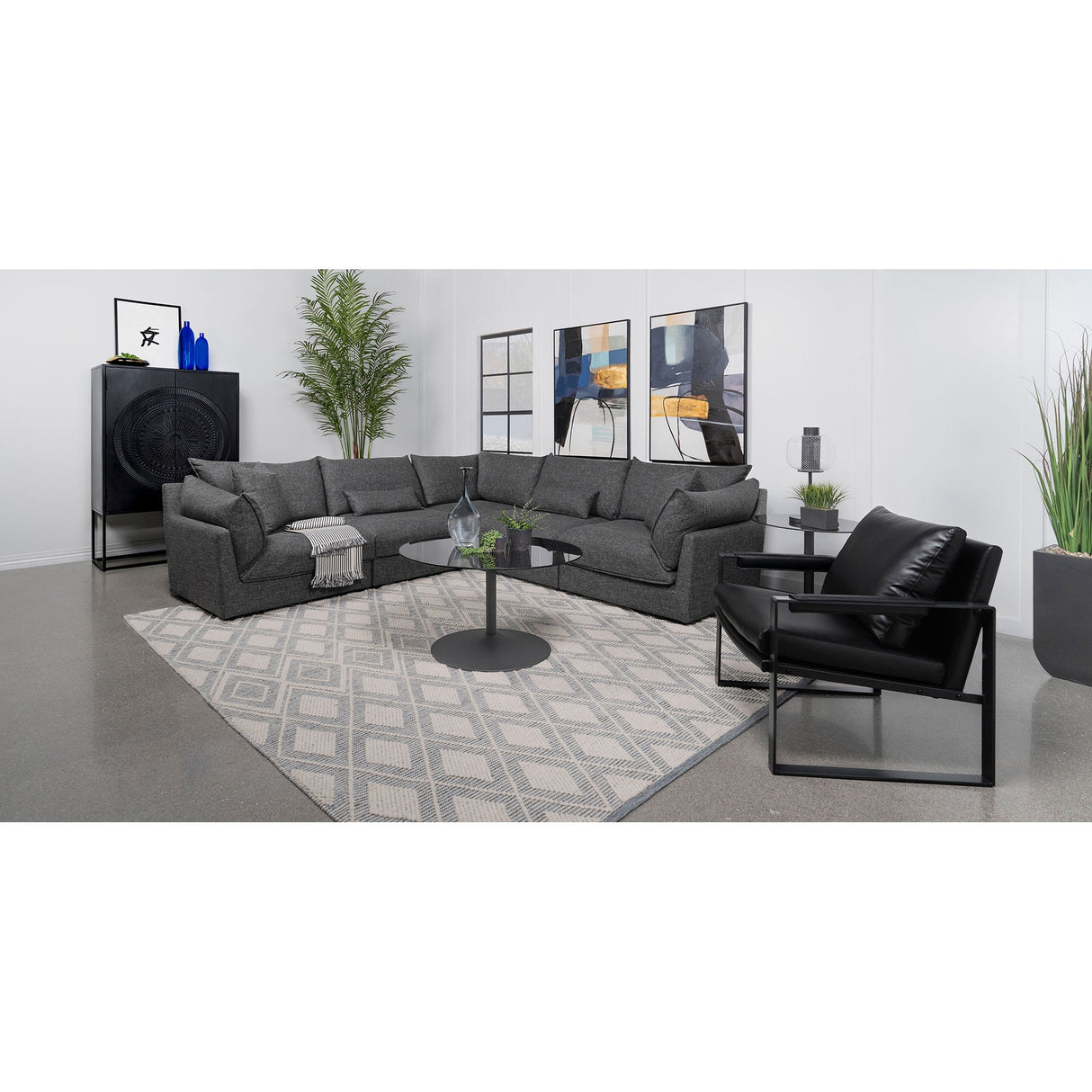 Tomasina Black 5-Piece Modular Sectional Sofa - sold by Home Elegance USA