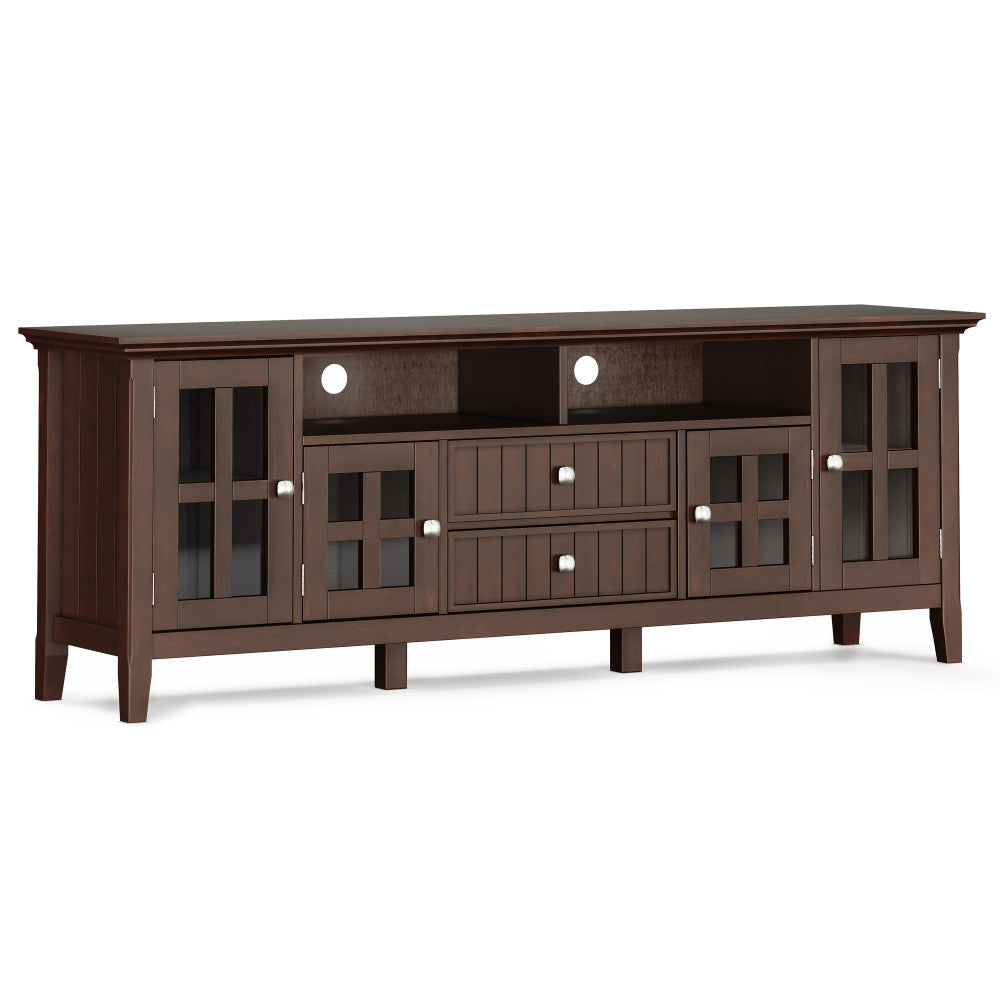 Acadian 72 inch Wide Solid Wood TV Stand in Brunette Brown For TVs up to 80 inches