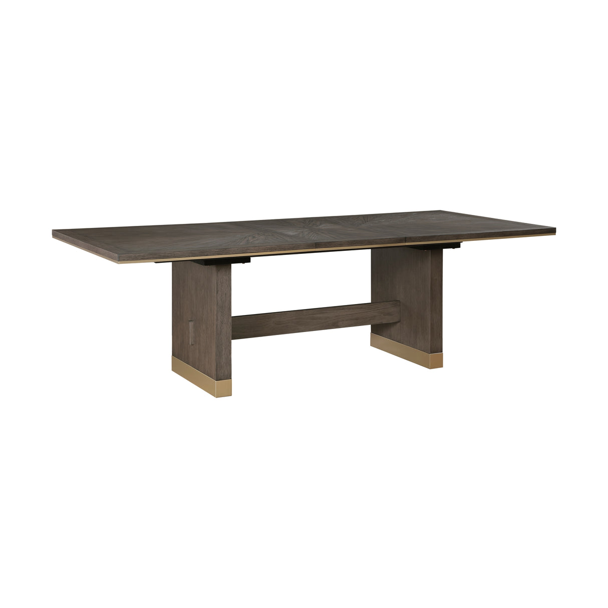 Modern Dining Table with Self-Storing Extension Leaf Brown Finish Gold Tipping Wooden Dining Furniture 1pc
