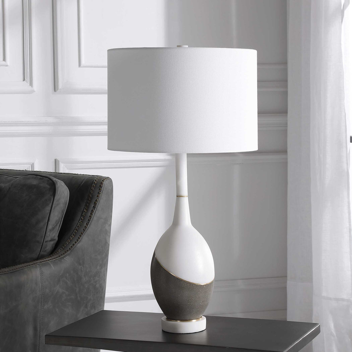 Tanali Modern Table Lamp White & Gray - White / Dark Gray by Uttermost - View 3
