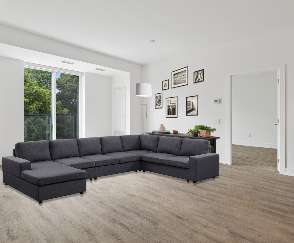 Hayden 146.5' Modular Sectional Sofa with Reversible Chaise in Dark Gray Linen - sold by Home Elegance USA