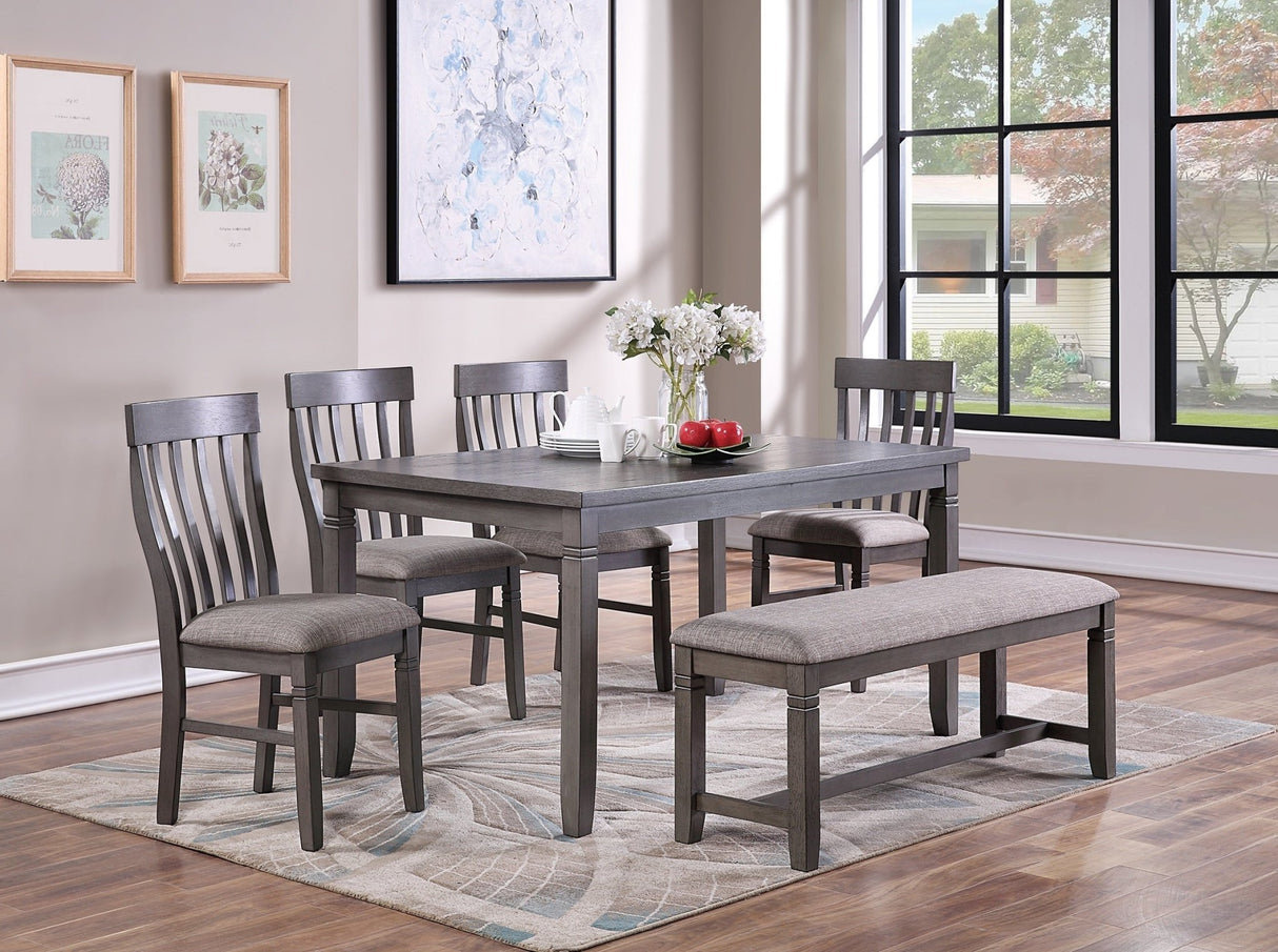 Dining Room Furniture Simple 6pc Set Dining Table 4x Side Chairs and A Bench Solid wood and veneers | Home Elegance USA
