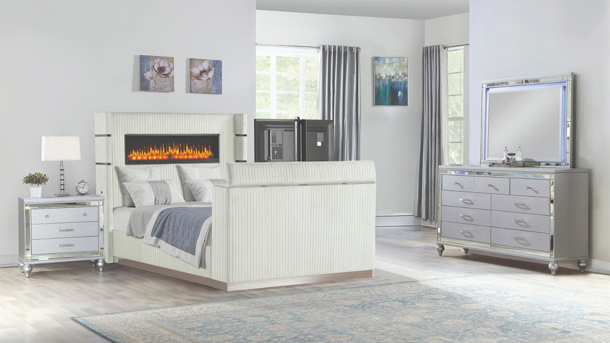 Lavish Modern Style 4 Pc Queen Bedroom Set Made with Fireplace in Headboard & TV stand in Footboard with Wood in Beige(CA INVENTORY) - sold by Home Elegance USA