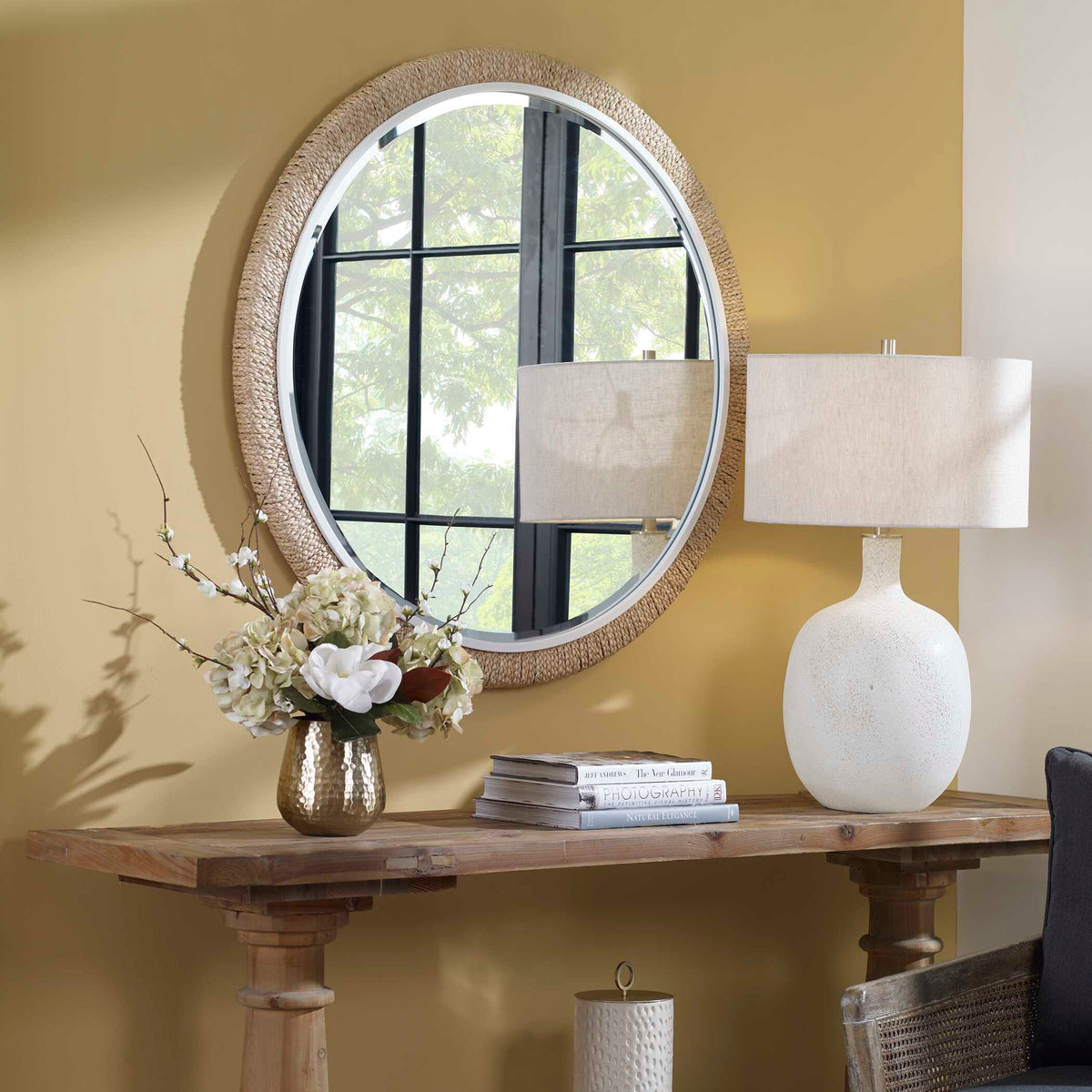 Carbet Round Rope Mirror - Light Brown / White by Uttermost - View 7