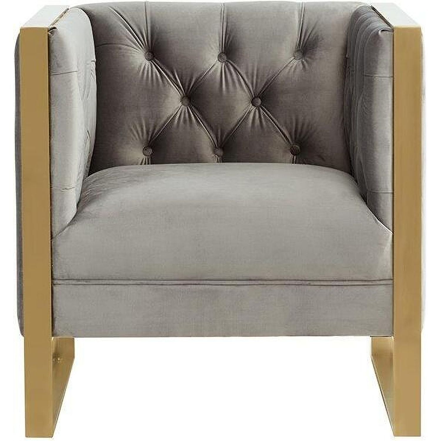 Divani Casa Carlos Modern Grey Velvet & Gold Accent Chair - Home Elegance USA