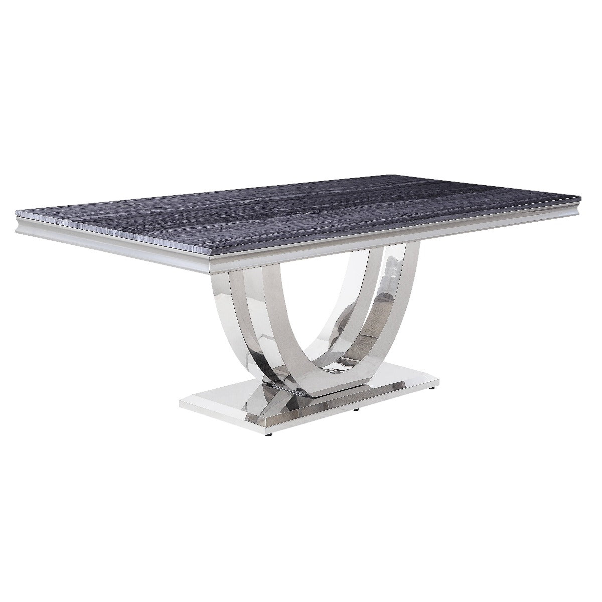 Cambrie Dining Table W/Engineering Stone Top DN00221 Engineering Stone Top & Mirrored Silver Finish | Acme | Home Elegance USA