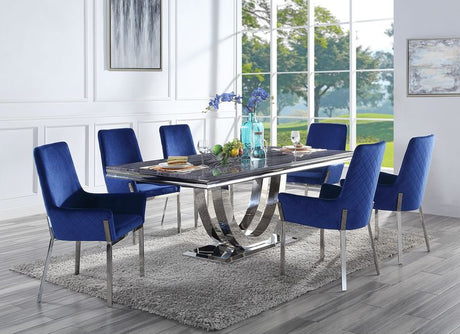 Cambrie Dining Table W/Engineering Stone Top DN00221 Engineering Stone Top & Mirrored Silver Finish | Acme | Home Elegance USA