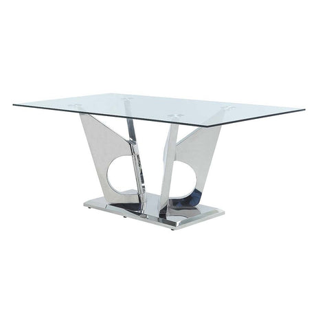 Azriel Dining Table W/Pedestal Base DN01191 Clear Glass & Mirrored Silver Finish | Acme | Home Elegance USA