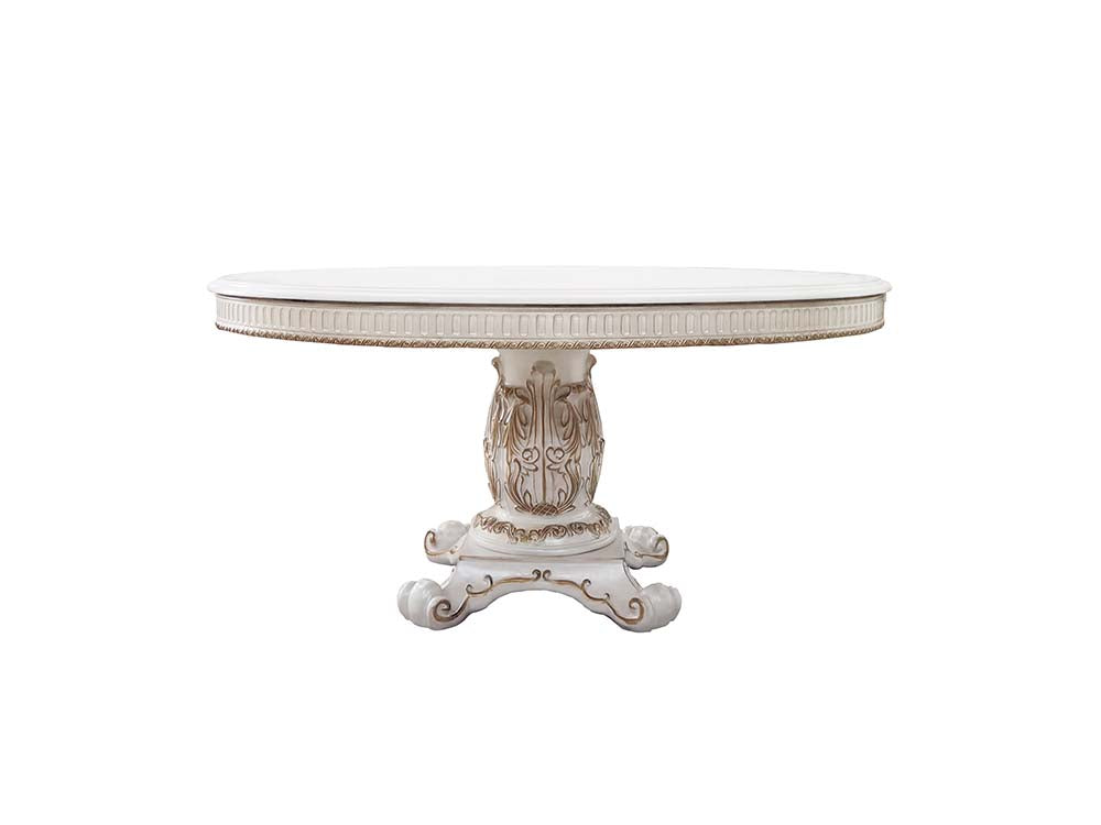 Acme - Vendome Round Dining Table W/Pedestal Base DN01222 Antique Pearl Finish