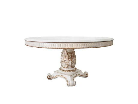 Acme - Vendome Round Dining Table W/Pedestal Base DN01222 Antique Pearl Finish