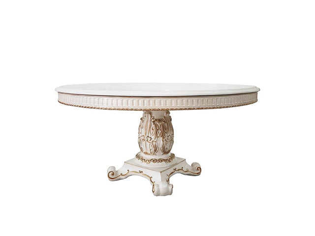 Acme - Vendome Round Dining Table W/Pedestal Base DN01222 Antique Pearl Finish