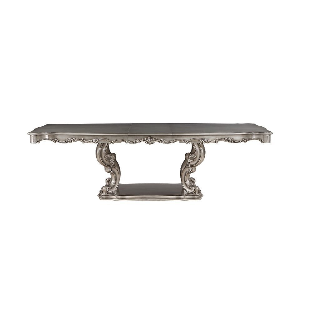 Ariadne Dining Table W/Pedestal DN02281 Antique Platinum Finish | Acme | Home Elegance USA
