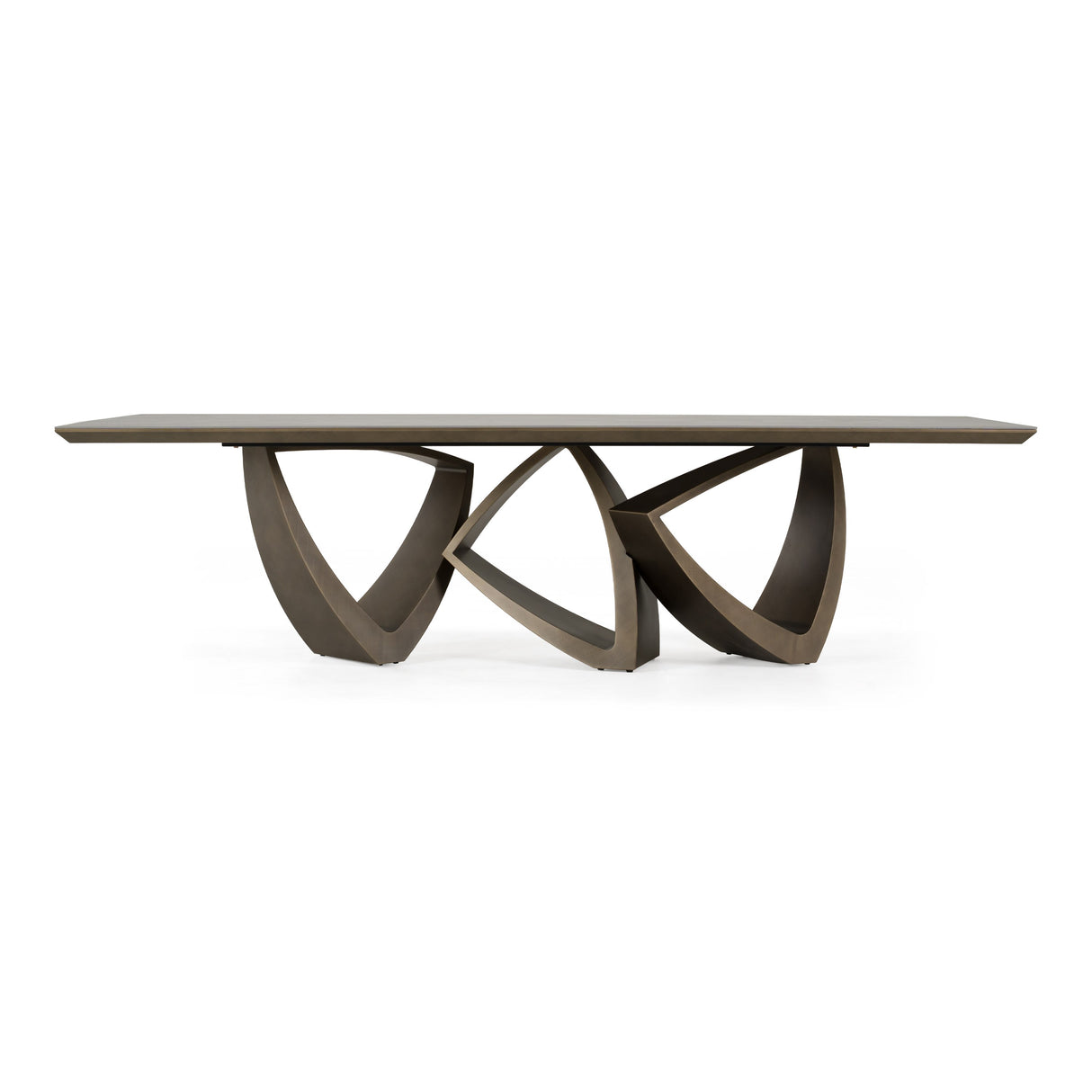 Dollemore - Modern Faux Travertine Ceramic + Antique Brass Dining Table - View Image 1