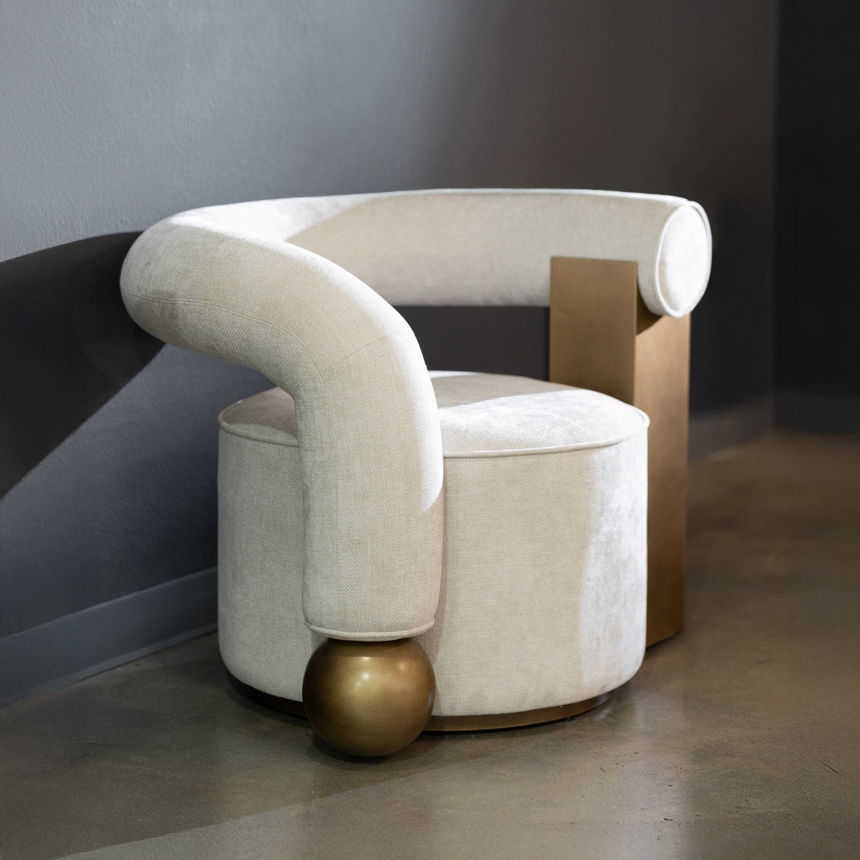 Tranquil - Contemporary Beige Fabric + Antique Brass Accent Chair - View Image 6