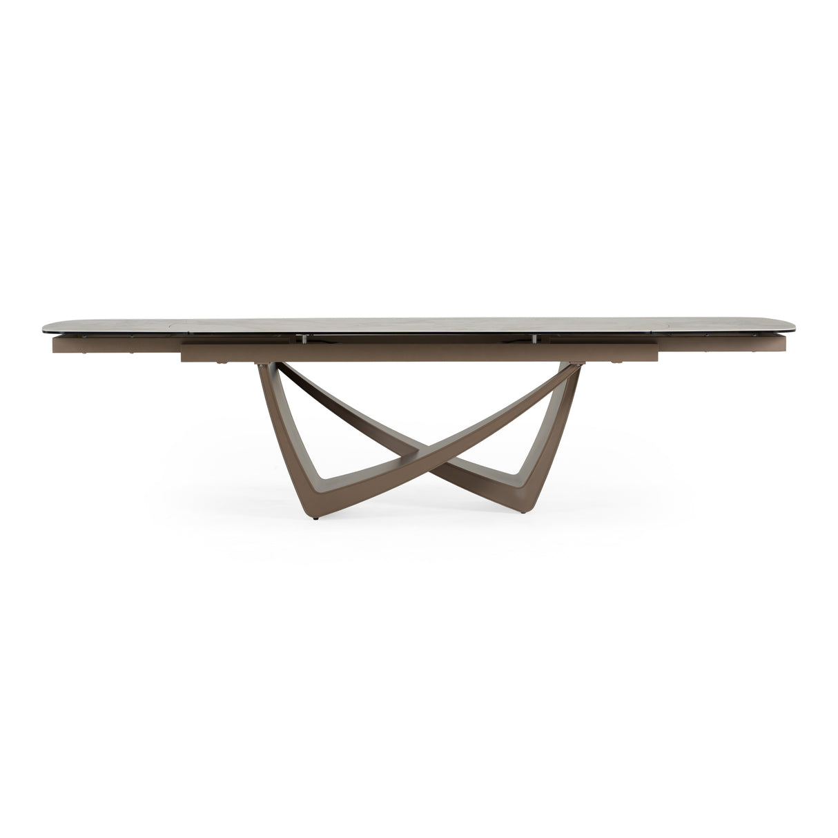 Dunster - Contemporary Beige Ceramic + Metallic Grey Extendable Dining Table - View Image 1