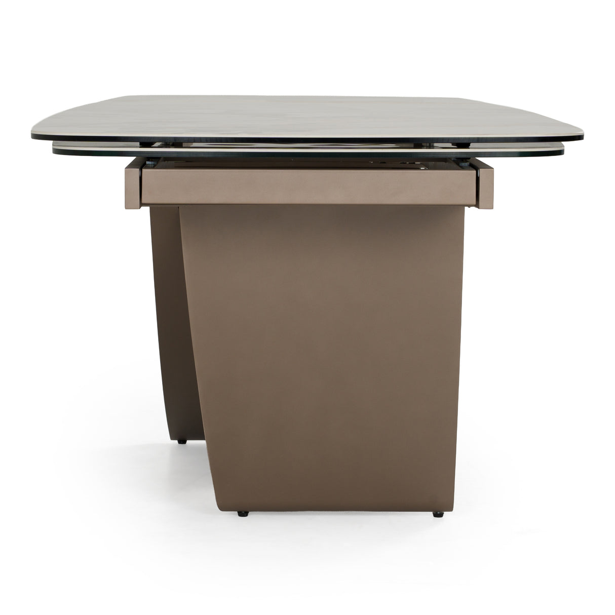 Dunster - Contemporary Beige Ceramic + Metallic Grey Extendable Dining Table - View Image 1