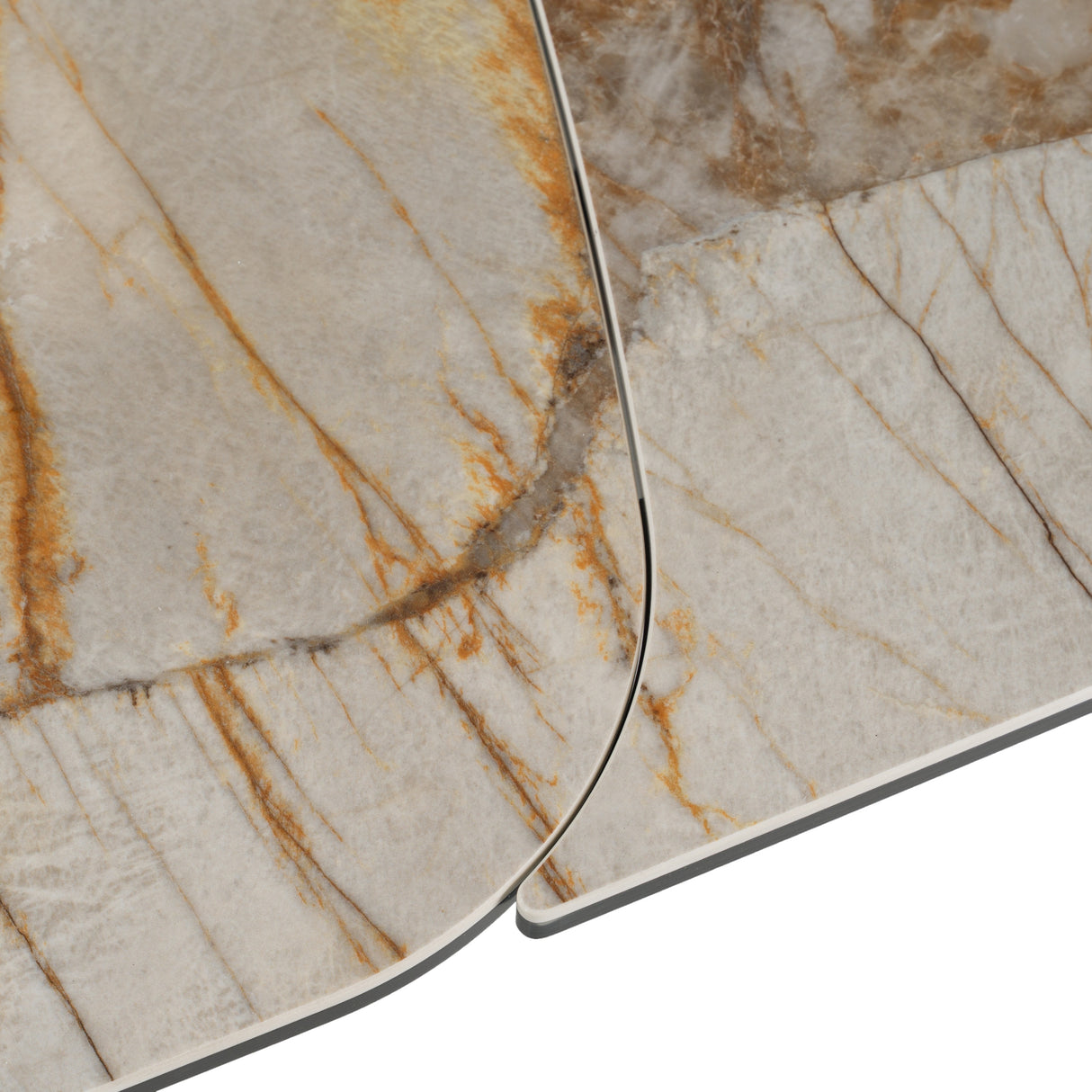 Dunster - Contemporary Beige Ceramic + Metallic Grey Extendable Dining Table - View Image 1