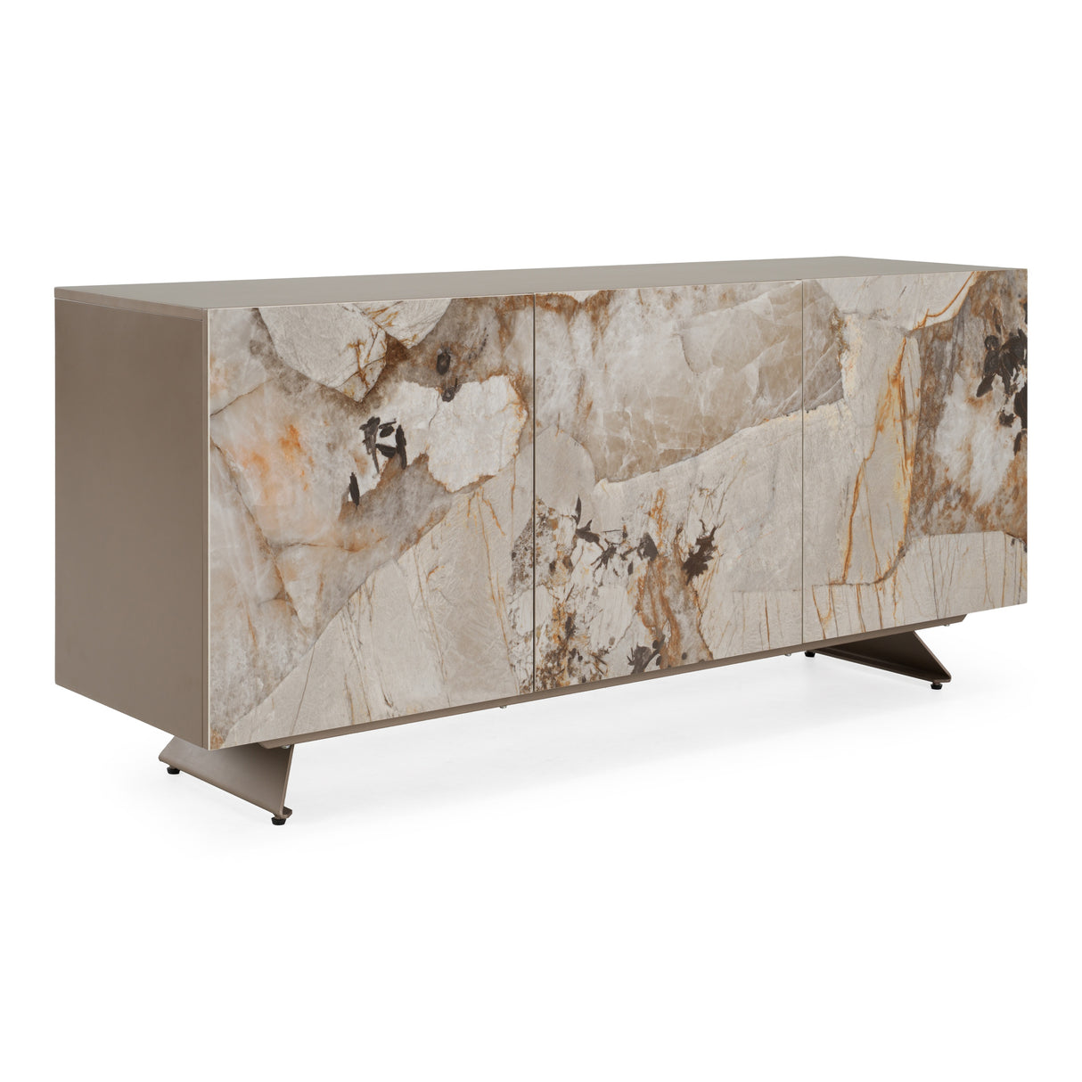 Dunster - Contemporary Beige Ceramic + Metallic Grey Buffet - View Image 1