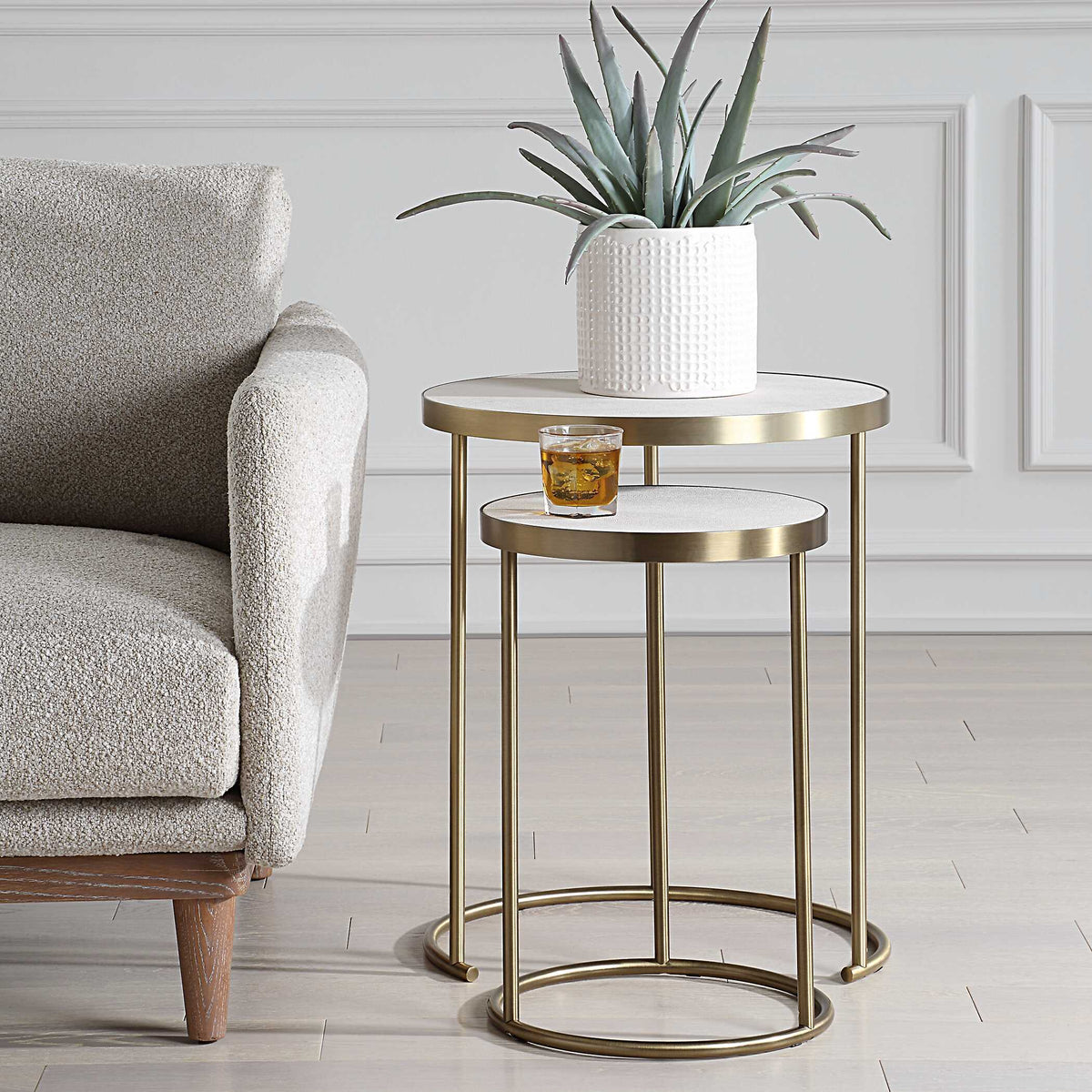 Aragon Nesting Tables (Set of 2) White - Bronze by Uttermost - View 3