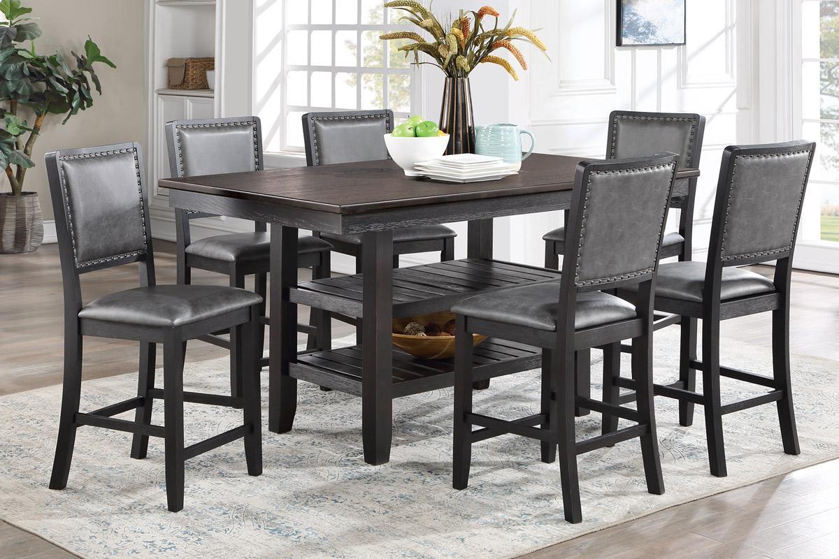 1pc Counter Height Dining Table Dark Coffee Finish Kitchen Breakfast Dining Room Furniture Table w 2x Storage Shelve Rubber wood | Home Elegance USA