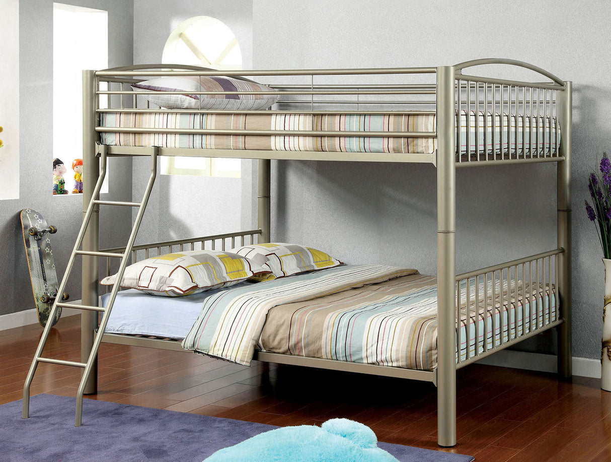 Metallic Gold Finish Contemporary Style Full Over Full Bunk Bed Full Metal Structure Movable Ladder Top Bed Rails Convert Into Two Separate Bed - sold by Home Elegance USA