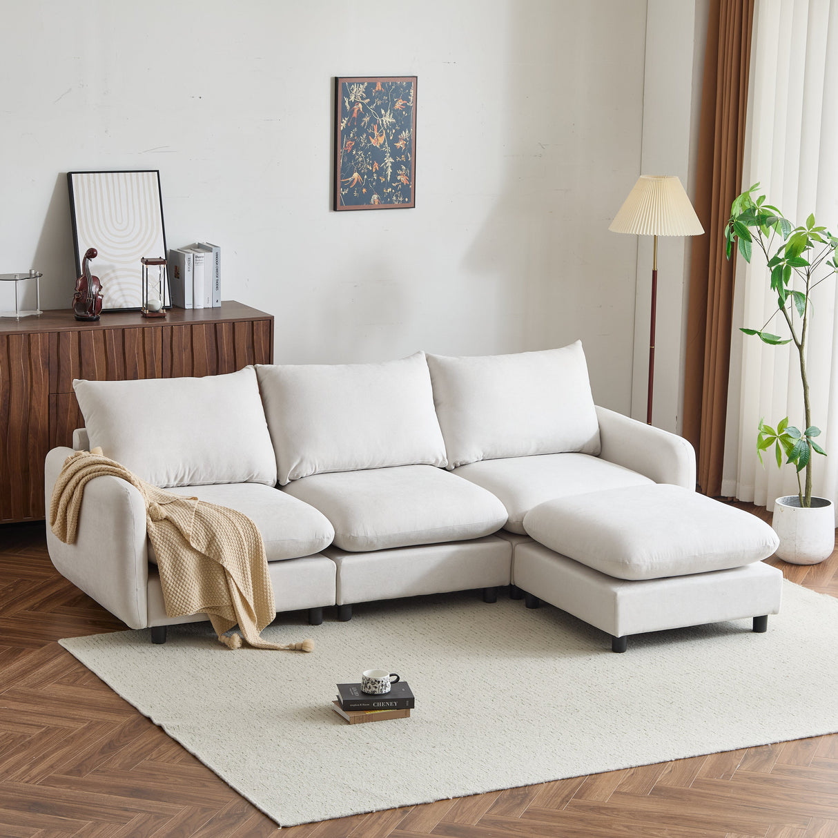 99 in. 4-Piece L Shaped Modular Free Combination Sectional Sofa Couch with Ottoman - sold by Home Elegance USA