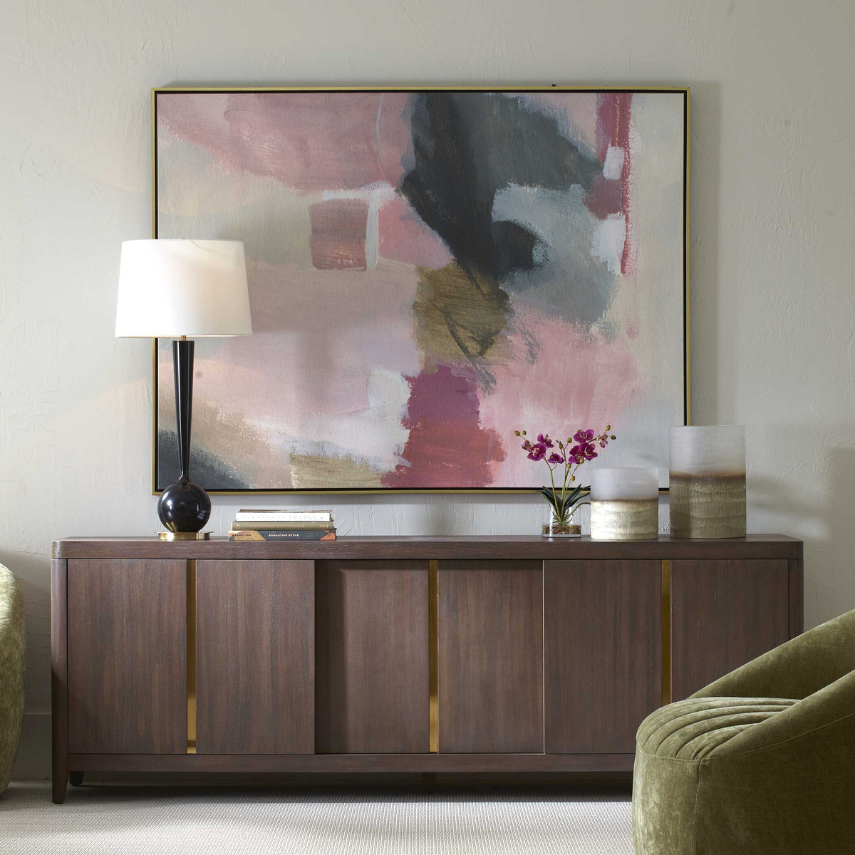 Process Framed Abstract Art Black / Gold / Gray / Green / Pink / Purple / White - Pink / White by Uttermost - View 2