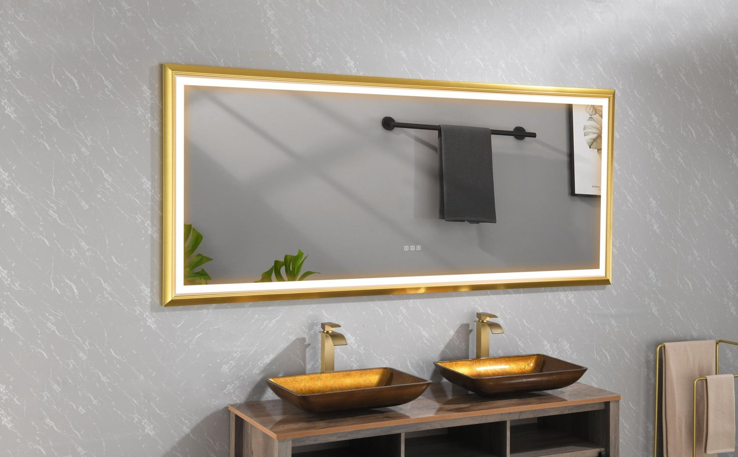 72in. W x 48in. H Oversized Rectangular Black Framed LED Mirror Anti - Fog Dimmable Wall Mount Bathroom Vanity Mirror HD Wall Mirror Kit For Gym And Dance Studio 48X 72Inches With Safety Ba | Home Elegance USA