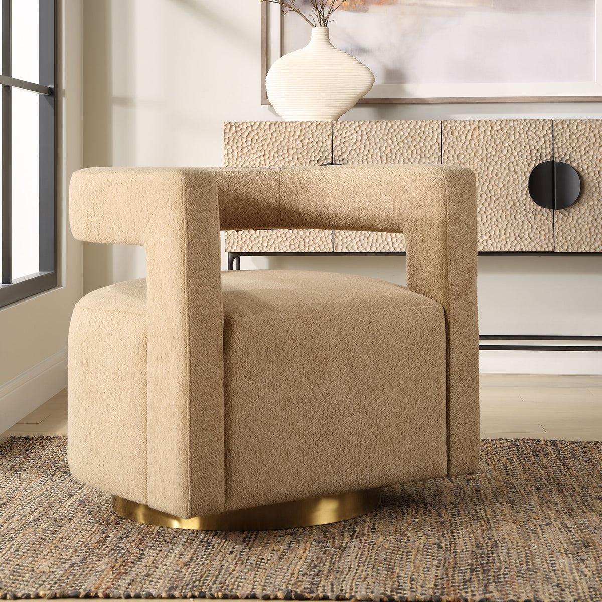 Grounded Modern Swivel Chair - Light Brown by Uttermost - View 2