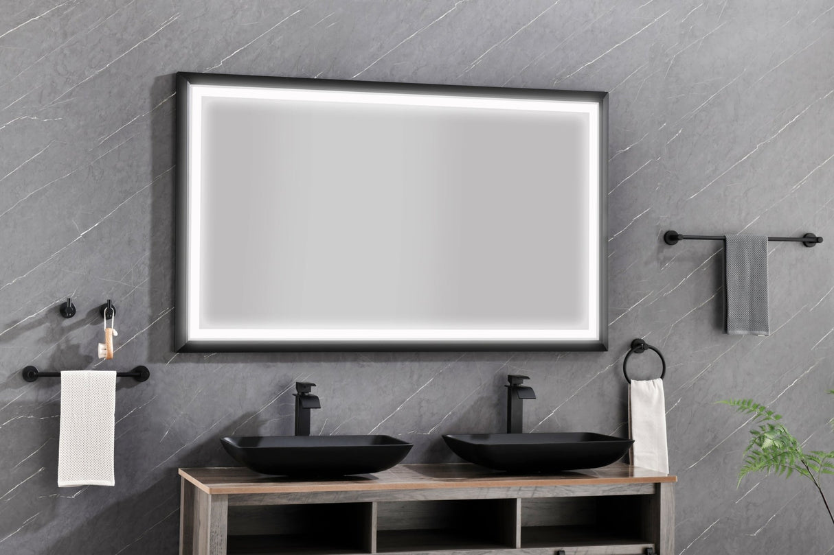 84in. W x 48in. H Oversized Rectangular Black Framed LED Mirror Anti - Fog Dimmable Wall Mount Bathroom Vanity Mirror HD Wall Mirror Kit For Gym And Dance Studio 48X 84Inches With Safety Ba | Home Elegance USA