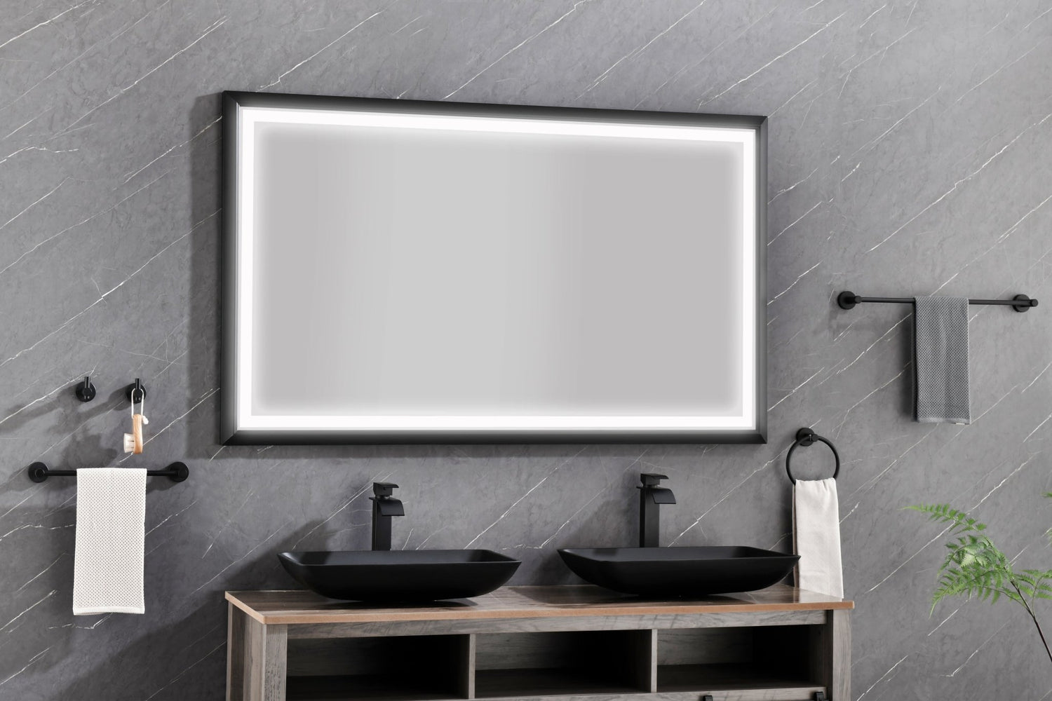 72in. W x 48in. H Oversized Rectangular Black Framed LED Mirror Anti - Fog Dimmable Wall Mount Bathroom Vanity Mirror HD Wall Mirror Kit For Gym And Dance Studio 48X 72Inches With Safety Ba | Home Elegance USA