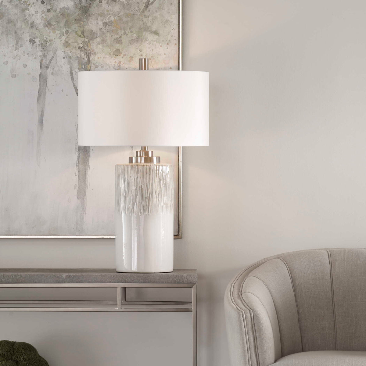 Georgios Cylinder Table Lamp - White by Uttermost - View 8