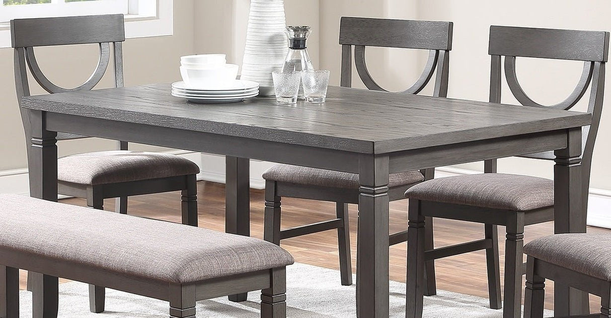 Dining Room Furniture 6pc Set Rectangle Table 4x Side Chairs and A Bench Grey Finish MDF Rubberwood | Home Elegance USA