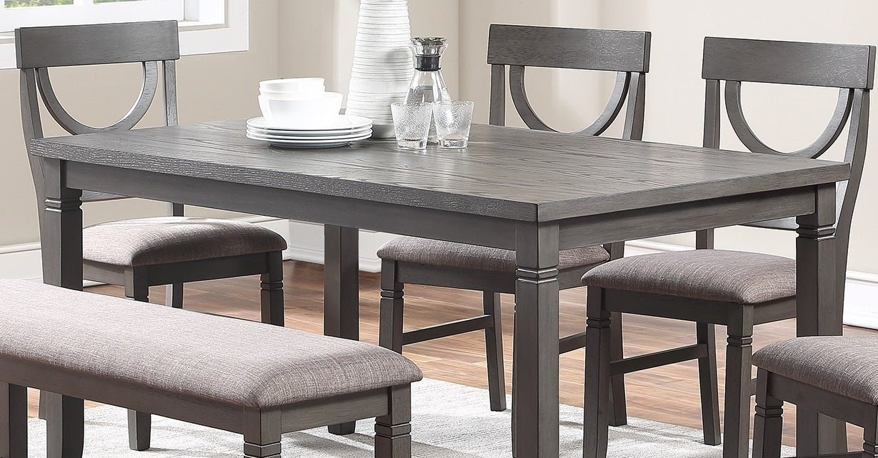 Dining Room Furniture 6pc Set Rectangle Table 4x Side Chairs and A Bench Grey Finish MDF Rubberwood | Home Elegance USA