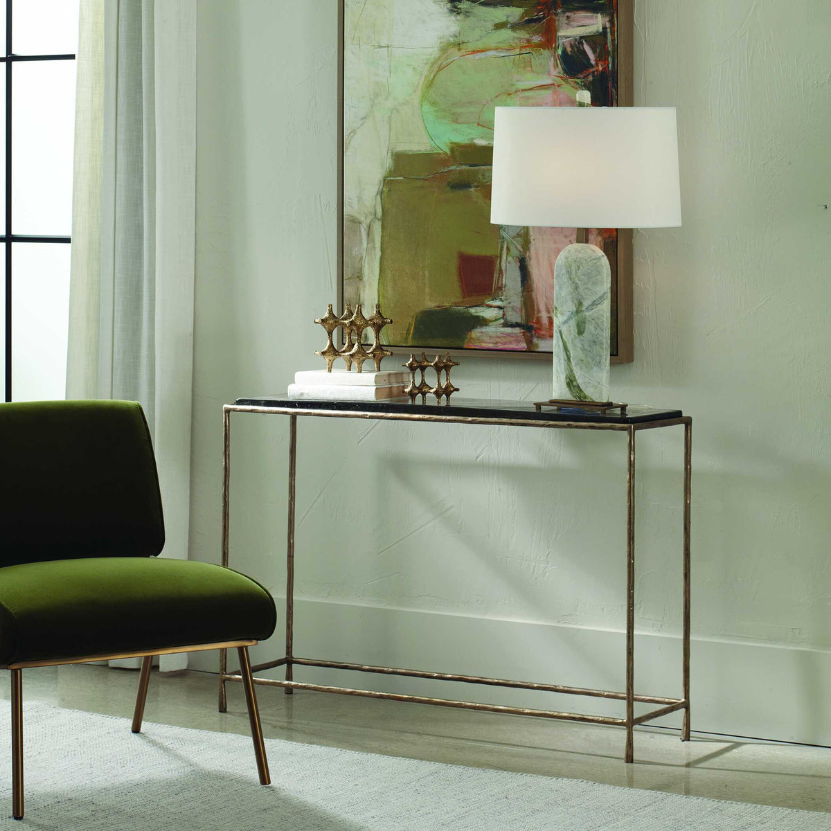 Ovard Minimalist Metal Console Table Brass - Gold / Black by Uttermost - View 3