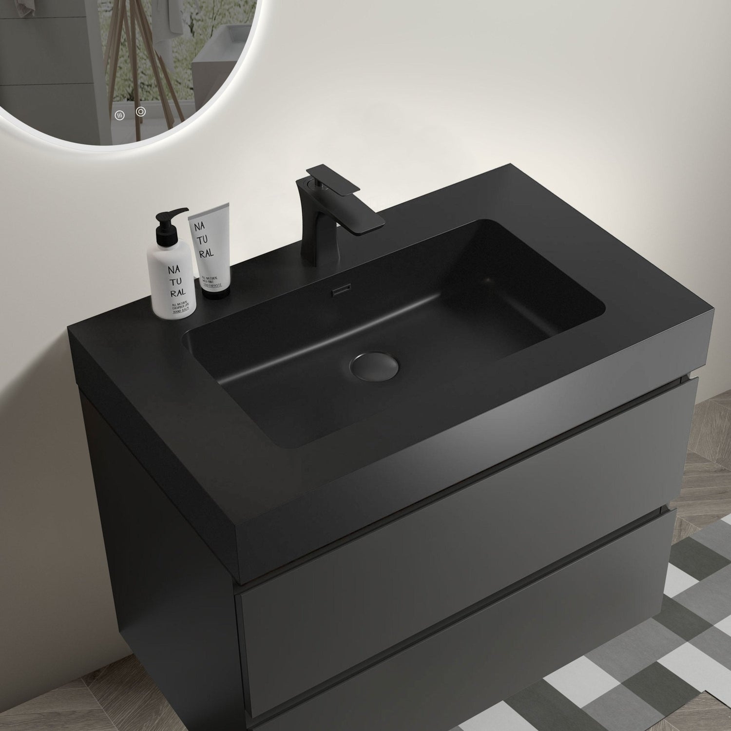 Alice 30" Gray Bathroom Vanity with Sink, Large Storage Wall Mounted Floating Bathroom Vanity for Modern Bathroom, One - Piece Black Sink Basin without Drain and Faucet | Home Elegance USA