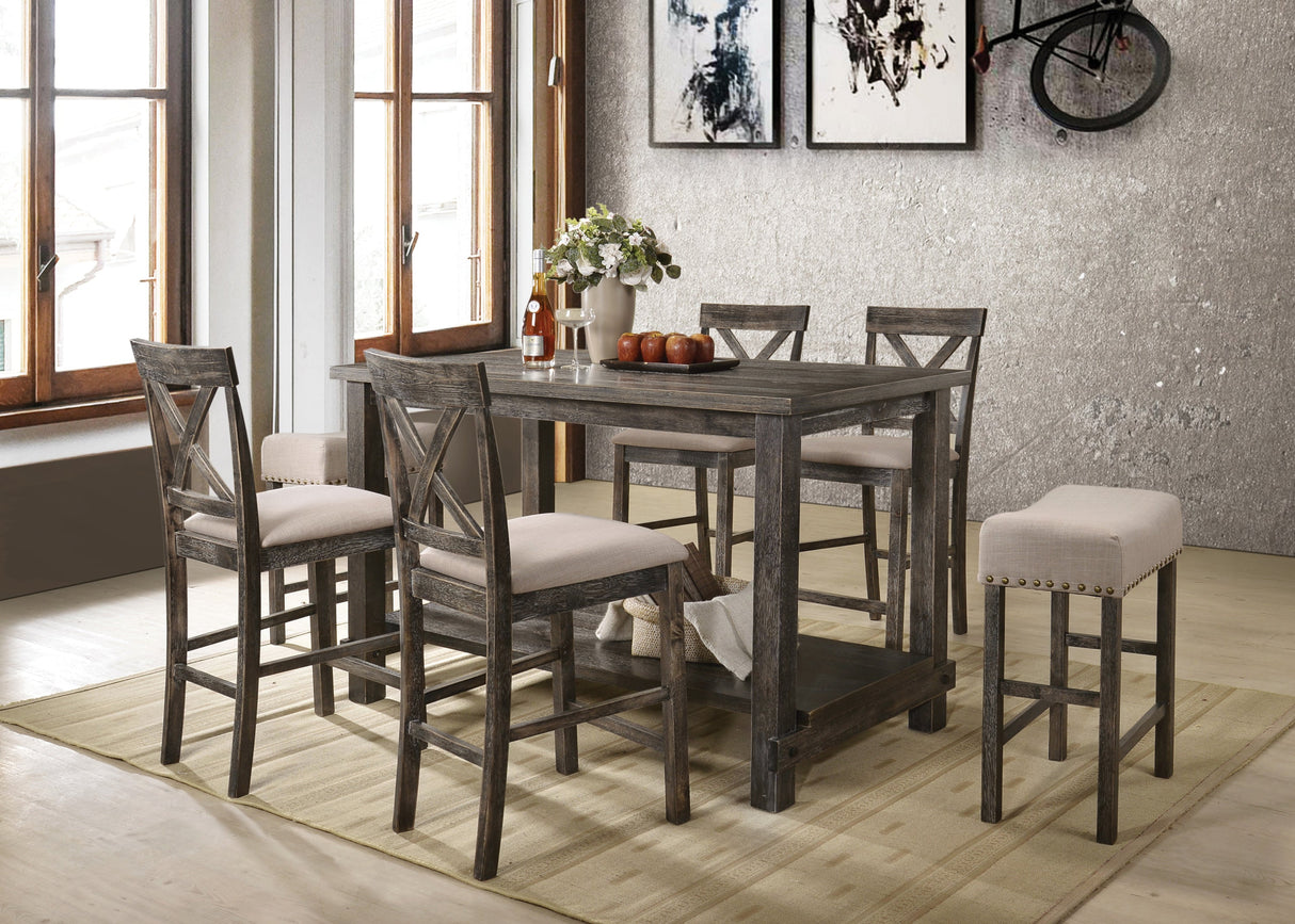 Martha II Weathered Gray Finish 7 PCs Counter Height Dining Room Set - sold by Home Elegance USA