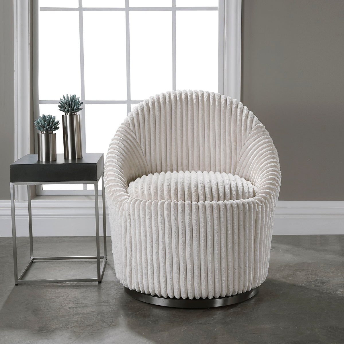 Crue Swivel Chair - White by Uttermost - View 8
