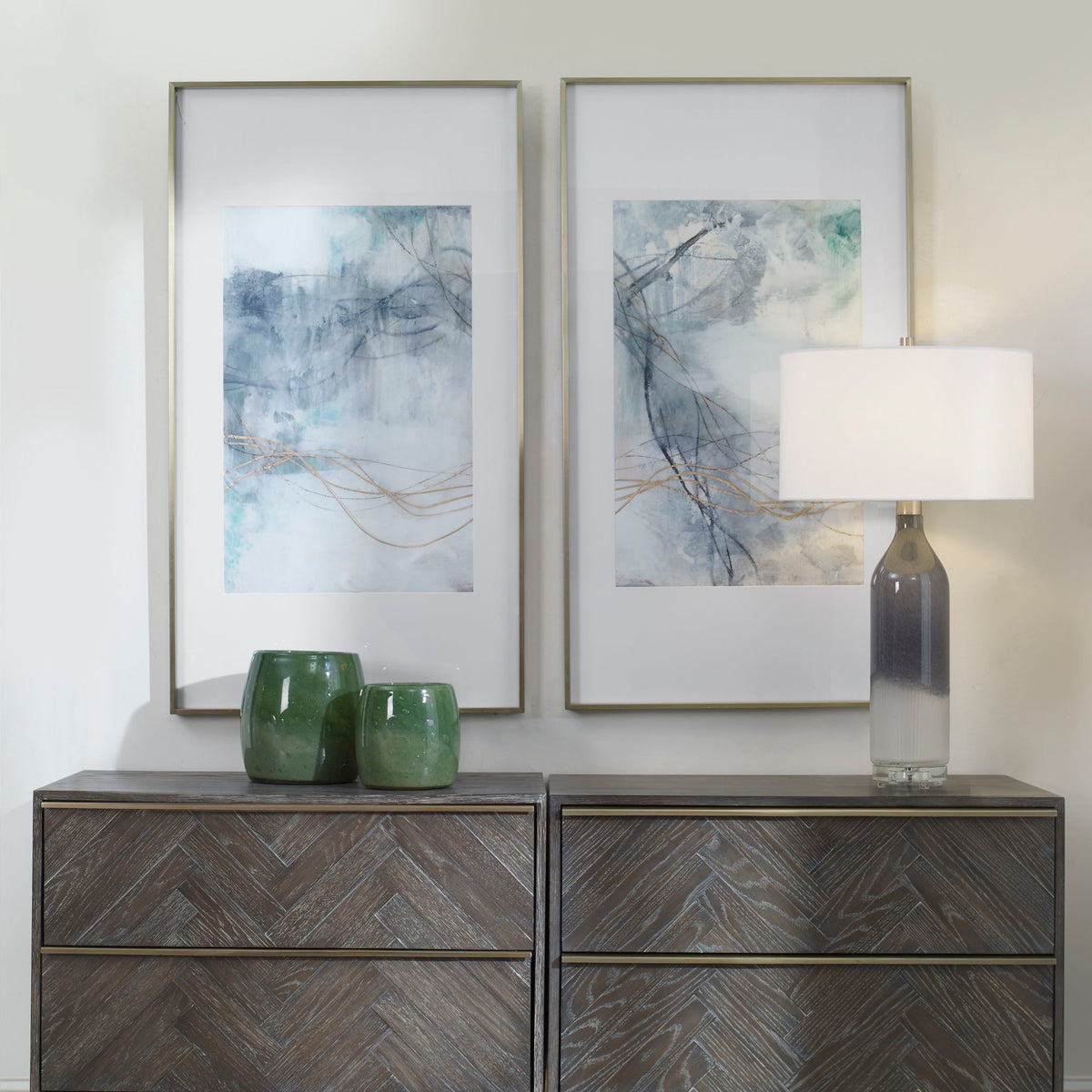 Undulating Oro Abstract Prints (Set of 2) - Blue / White by Uttermost - View 2