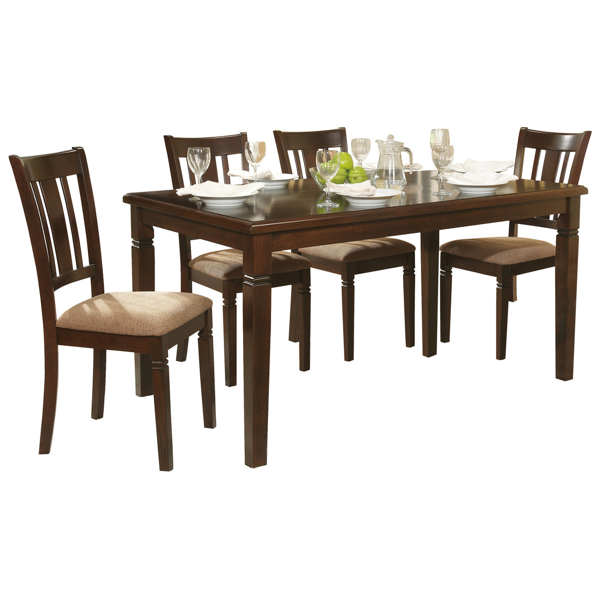 5pc Transitional Style Dining Furniture Set Table and 4x Side Chairs Fabric Upholstered Seat Espresso Finish Wood - sold by Home Elegance USA