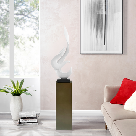 Flame 65" Tall Floor Sculpture // White With Gray Stand  | Finesse - Home Elegance USA