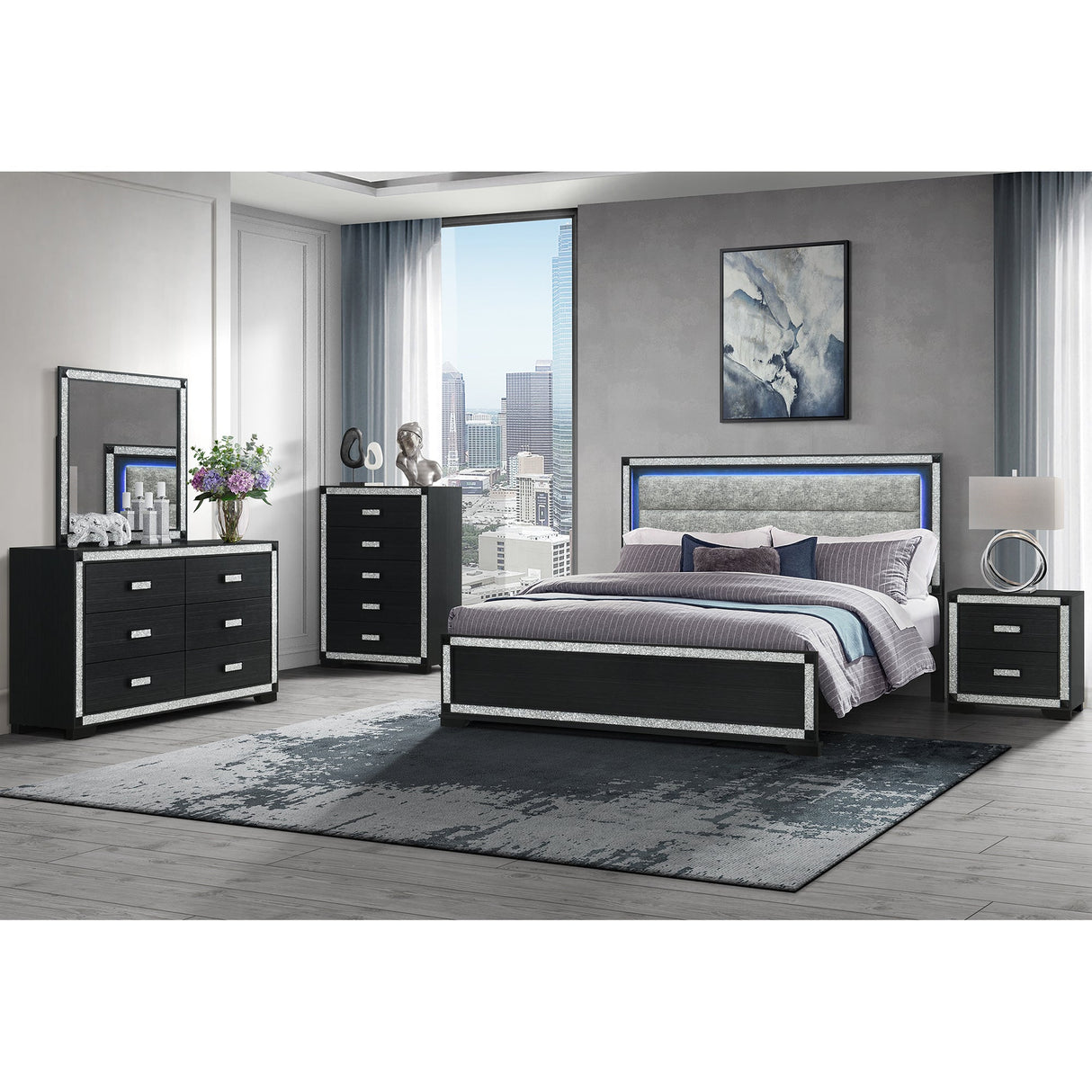 Soulmarie Charcoal 5PC King Bedroom Set - sold by Home Elegance USA