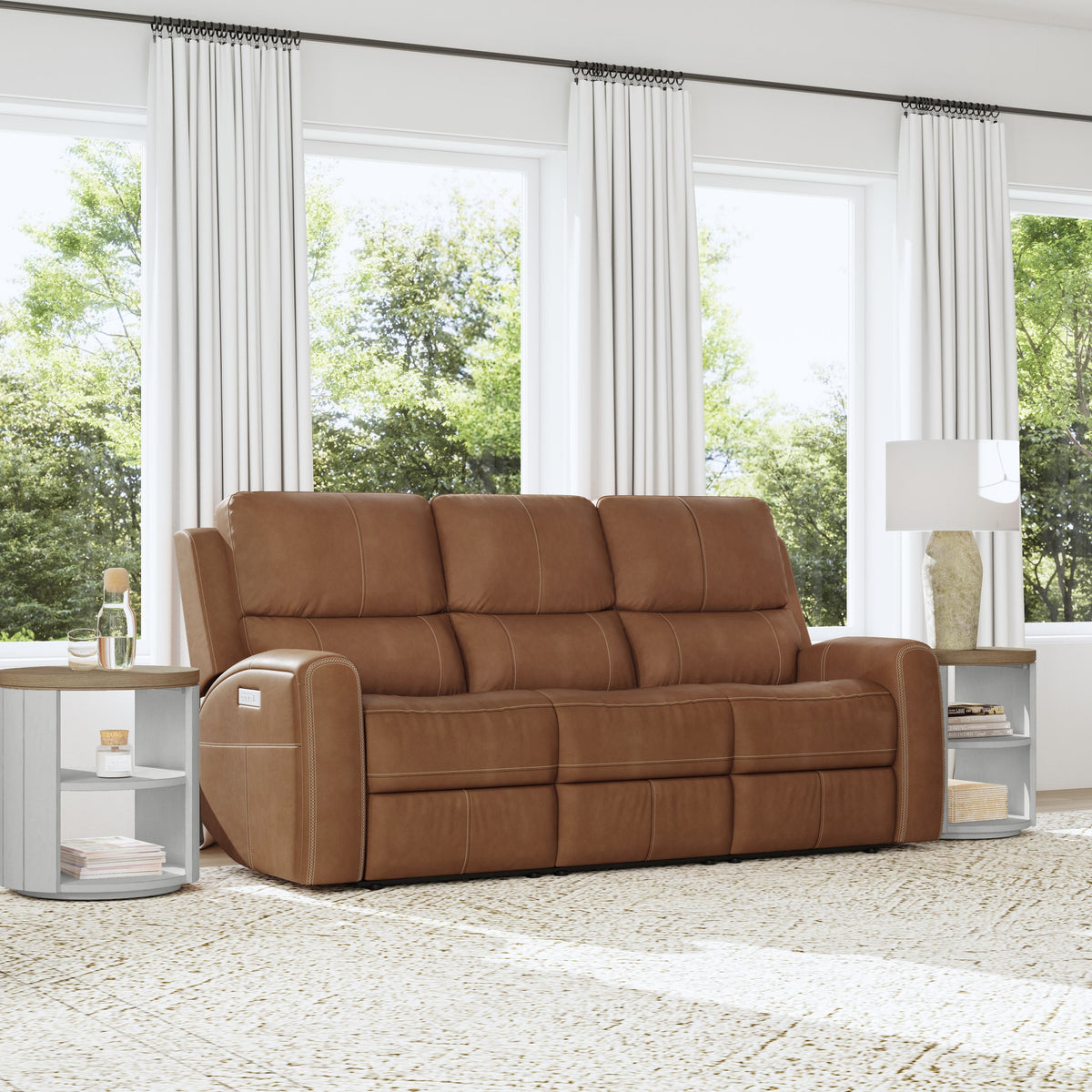 Linden Power Reclining Sofa With Power Headrests & Lumbar - Caramel | Flexsteel
