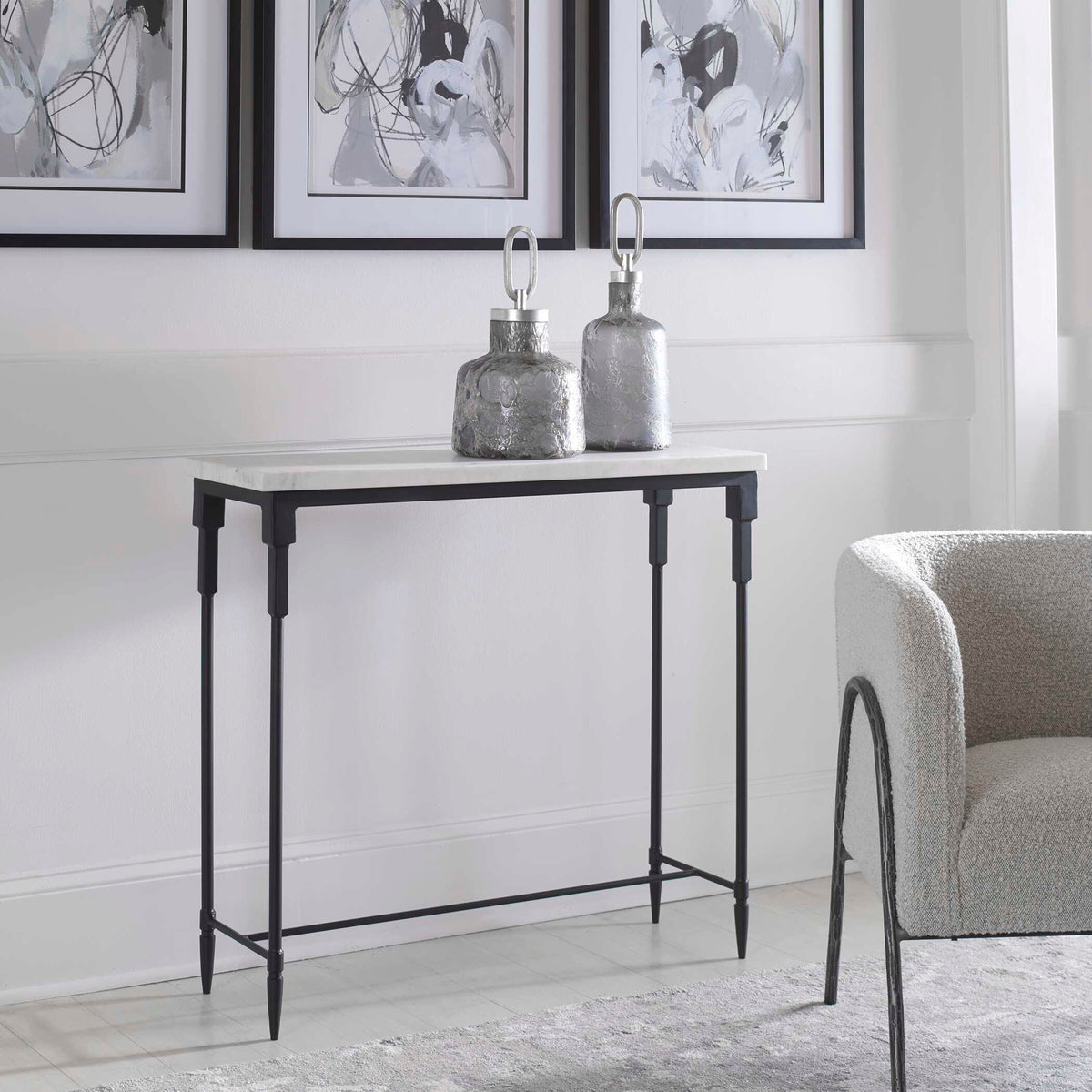 Bourges Marble Console Table - White / Black by Uttermost - View 3