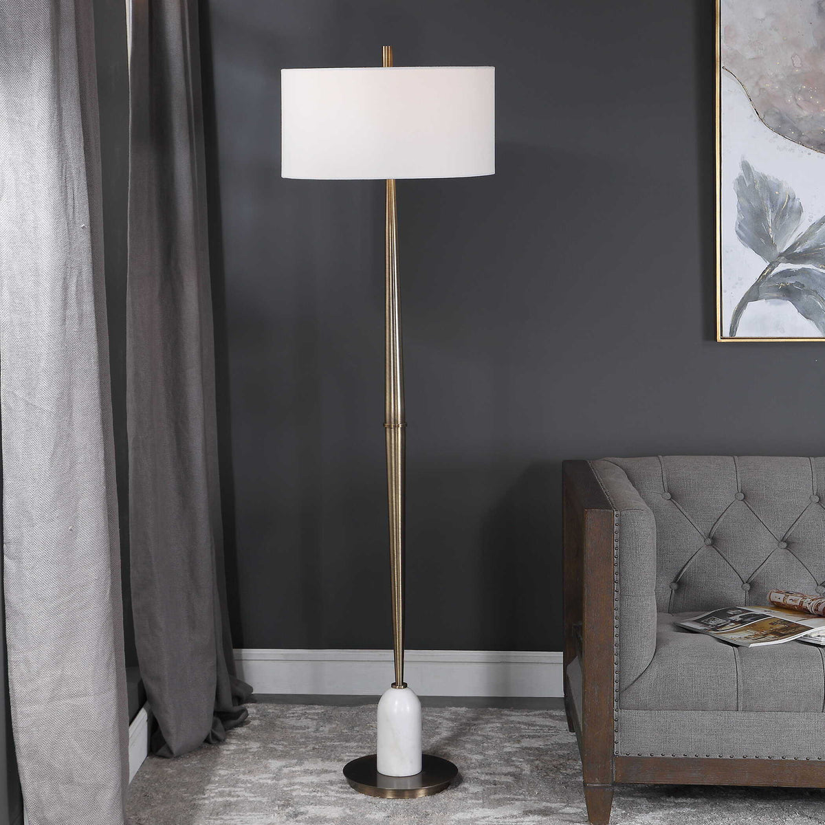 Minette Mid-Century Floor Lamp - Gold / White by Uttermost - View 2
